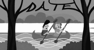 cartoon couple in boat